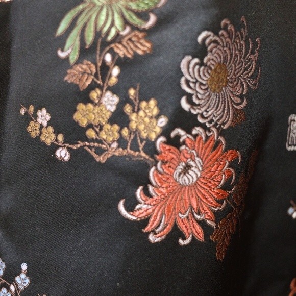 Solz Squirrel Black Oriental Asian Floral Embroidered Geisha Top Vintage 42 - Picture 4 of 16